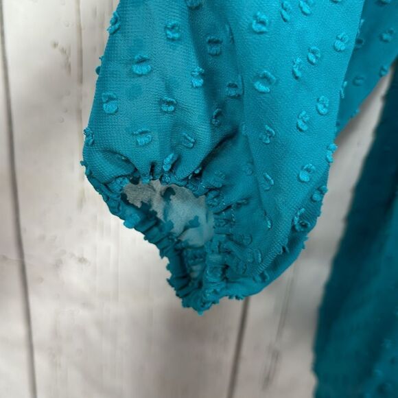 Matilda Jane Charismas Swiss Dot Peasant Boho Sheer Teal Green Top Blouse - Picture 8 of 13